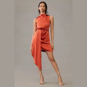 NEW Anthropologie Size 8 Mock-Neck Draped Silk Dress - Baked Paprika